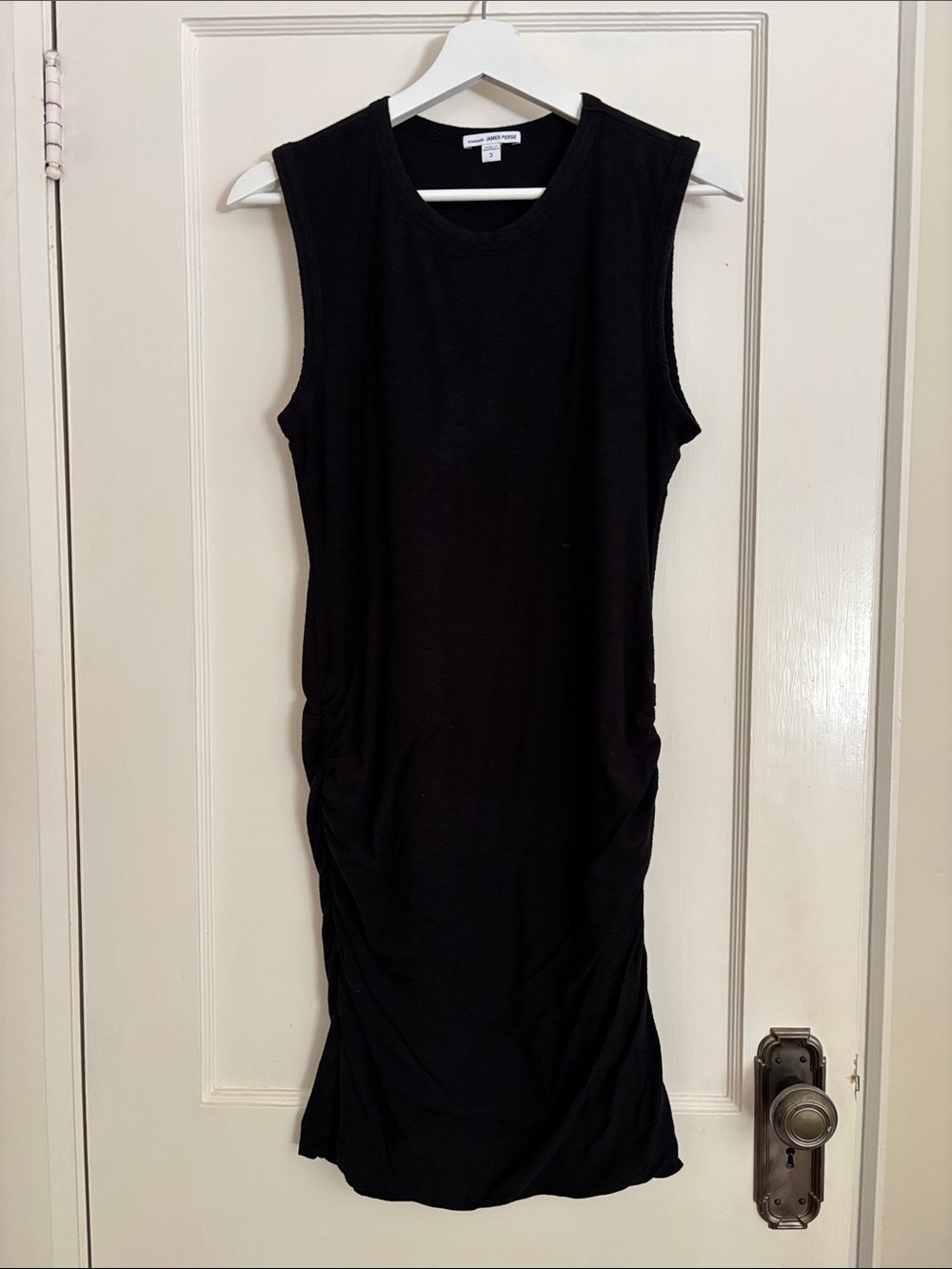 James Perse Black Sleeveless Ruched Tank Dress